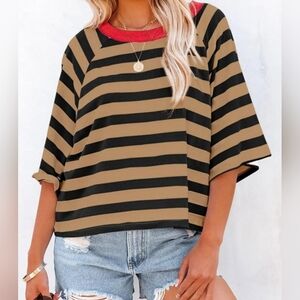 NWT!! DOKOTOO, 3/4 Wide Sleeve, Striped, Shabby Chic Top. Size M